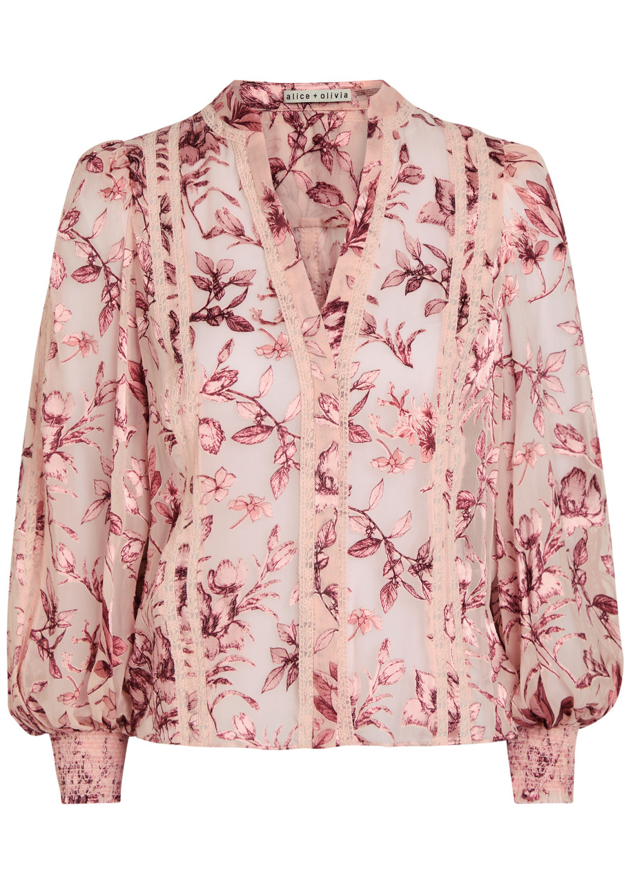 Alice + Olivia Arlette Devor Chiffon Blouse - Pink - M M