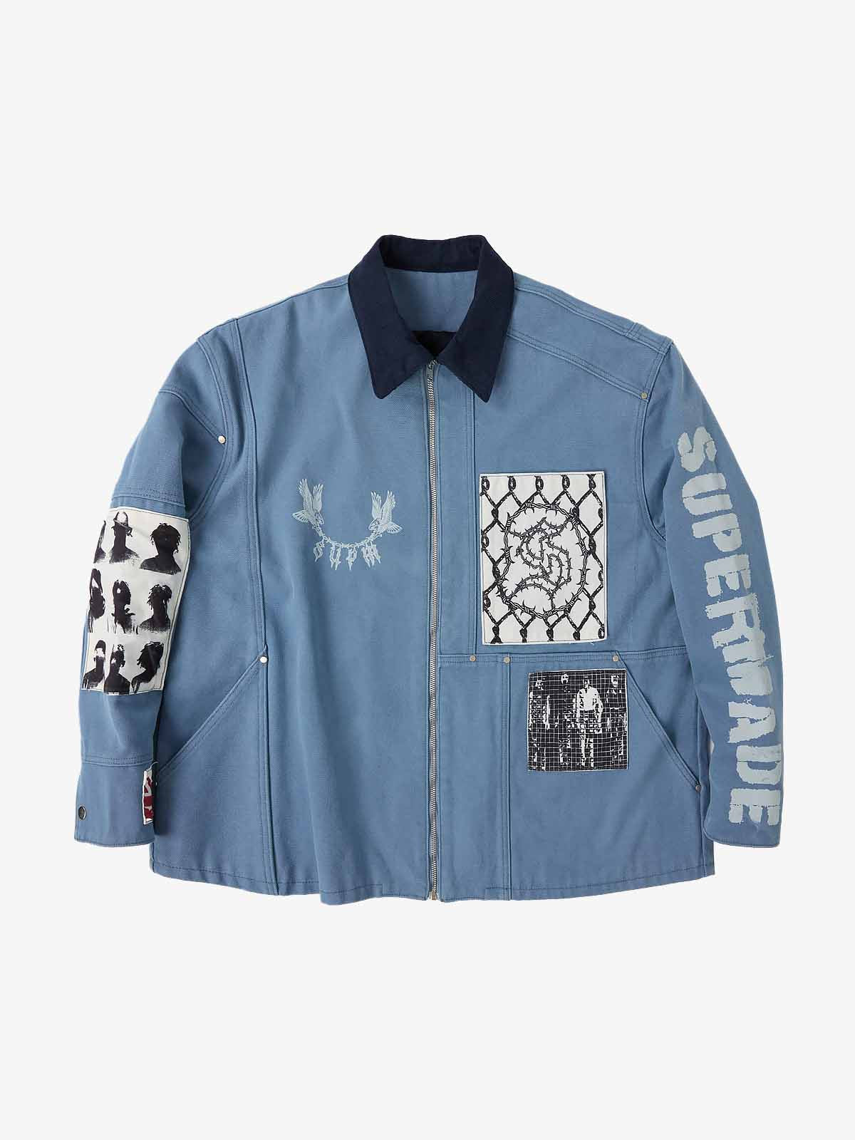 Supermade Multi-Element Appliqué Patchwork Denim Suit - - Blue S Jacket