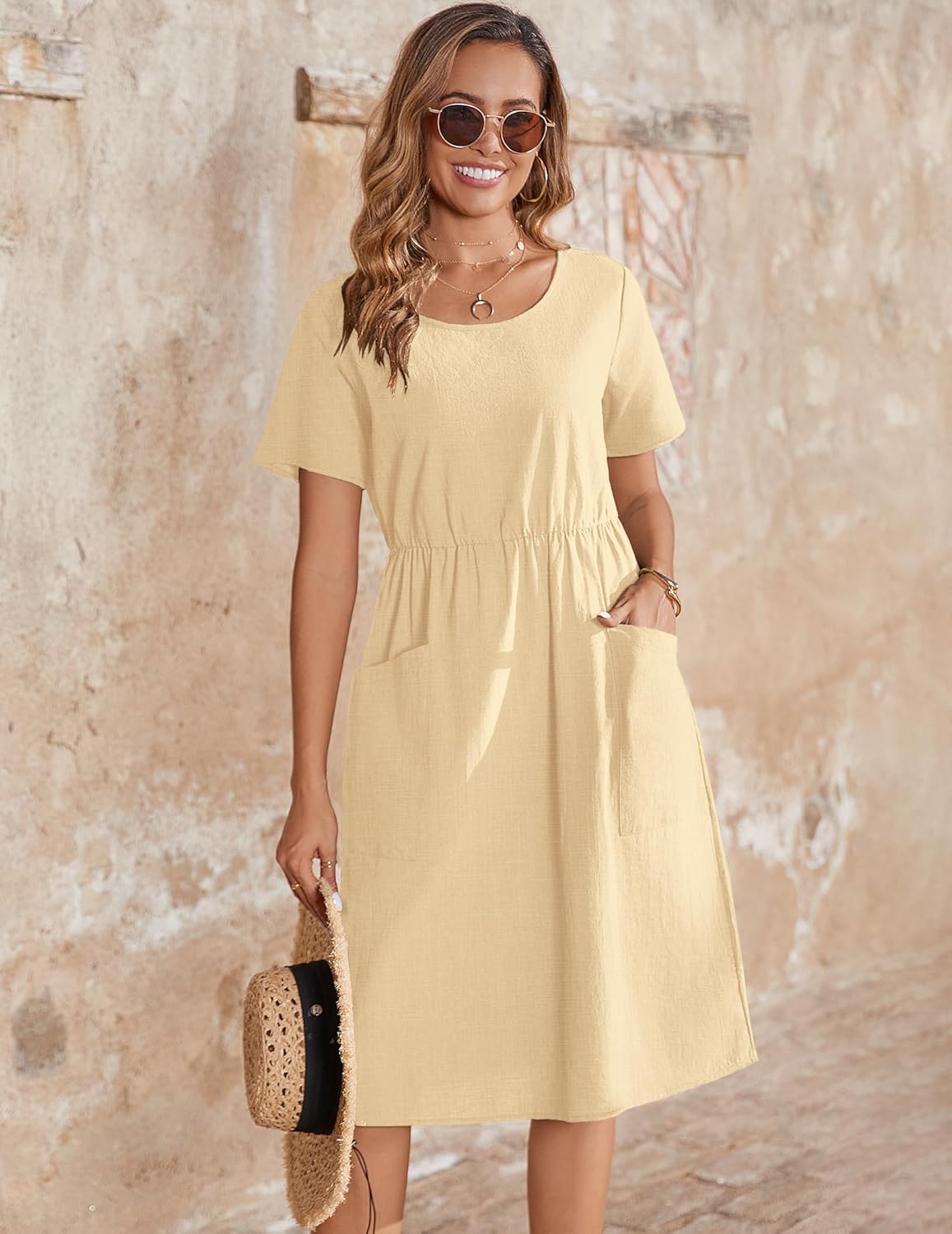 Zeagoo Womens Midi Dress Short Sleeve A