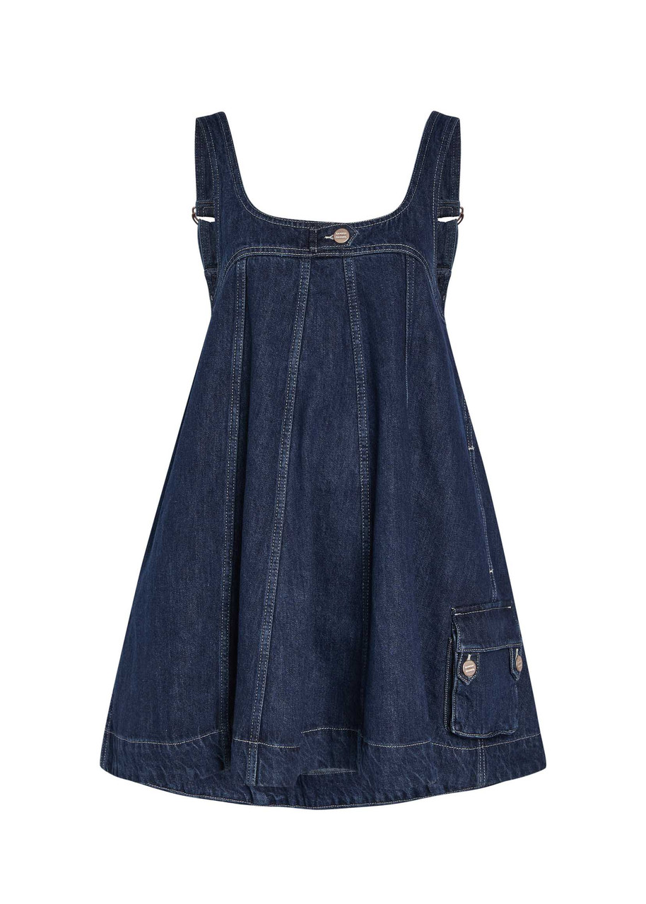 Damson Madder Immy Panelled Denim Mini Dress - Dark Blue -