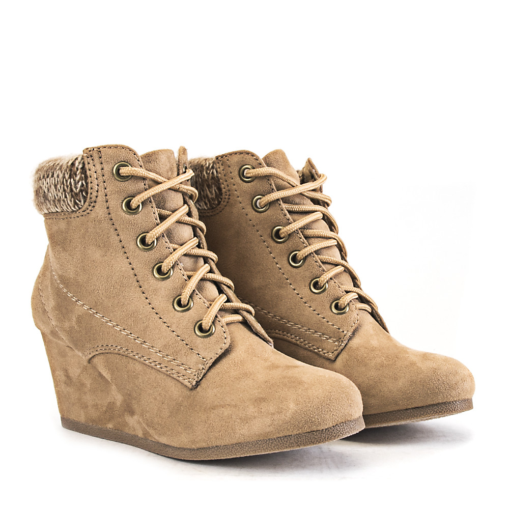 Women Ankle Wedge Boot B-LSA Tan Tan Boots . Tan