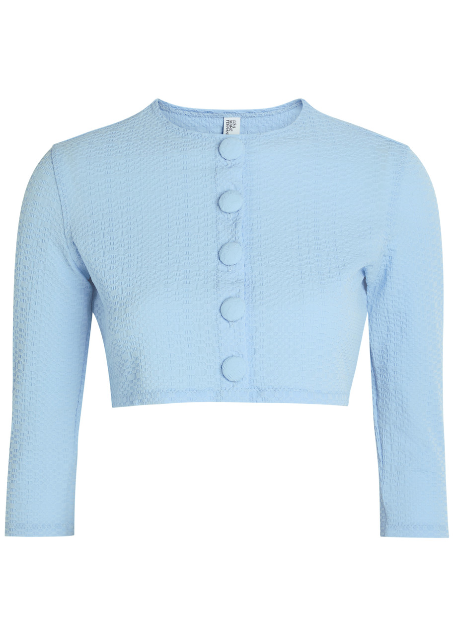 Lisa Marie Fernandez Textured Seersucker Cropped Swim Cardigan - Light Blue - M M