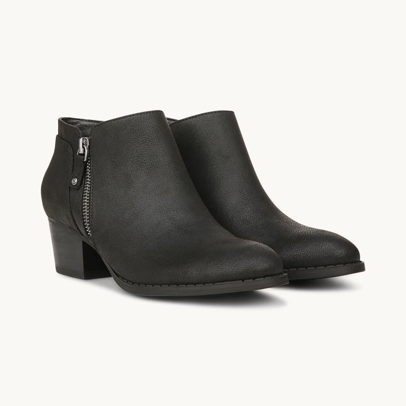 LifeStride Blake Zip Ankle Bootie Boots Black Faux Leather . W