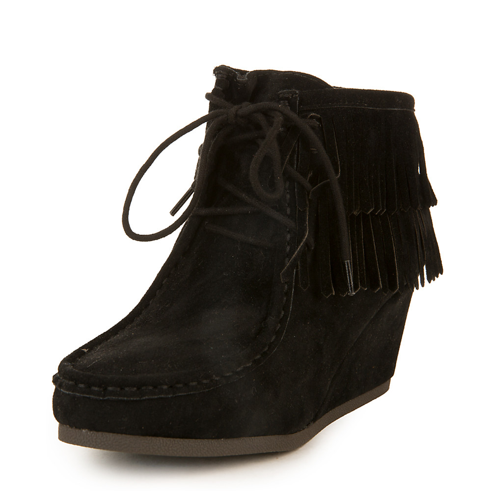 Women Inout-S Wedge Fringe Ankle Boot Black Black Boots . Black