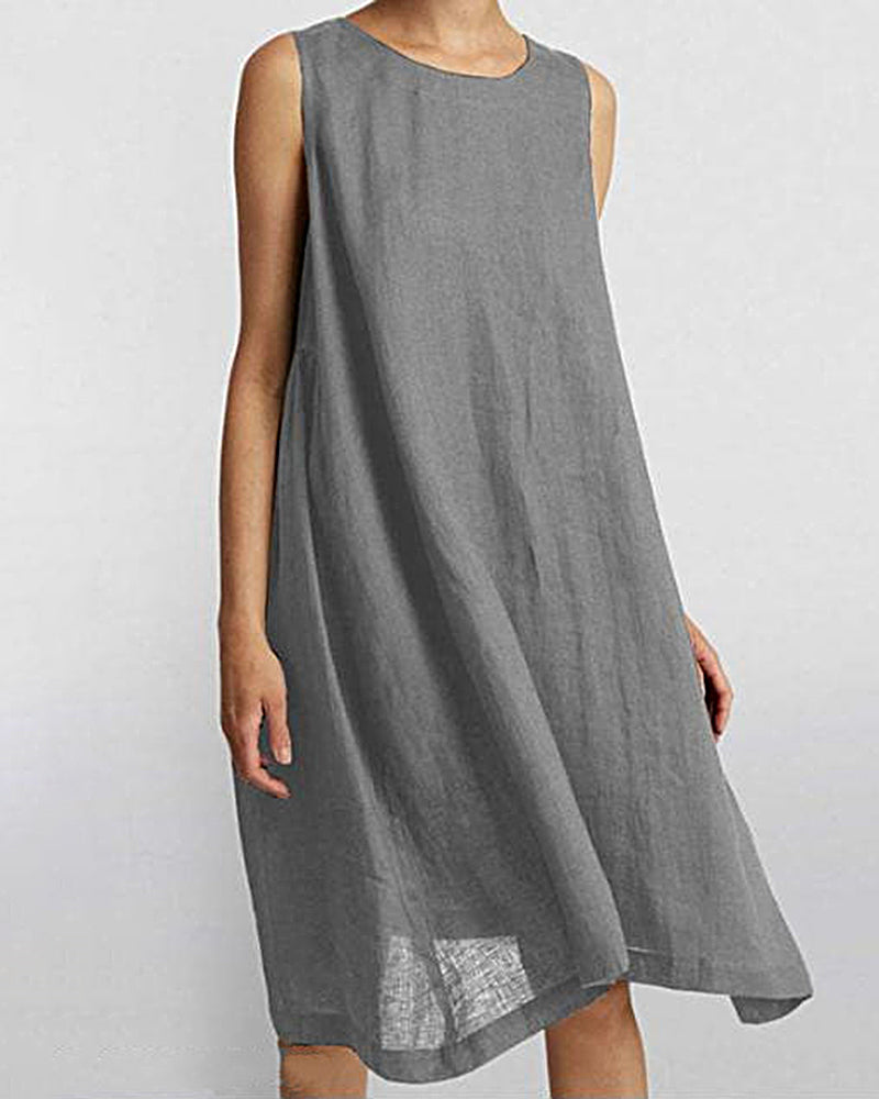 Zeagoo Women's Cotton Linen Dress Sleeveless Crew Neck Loose Baggy Dress - Grey S