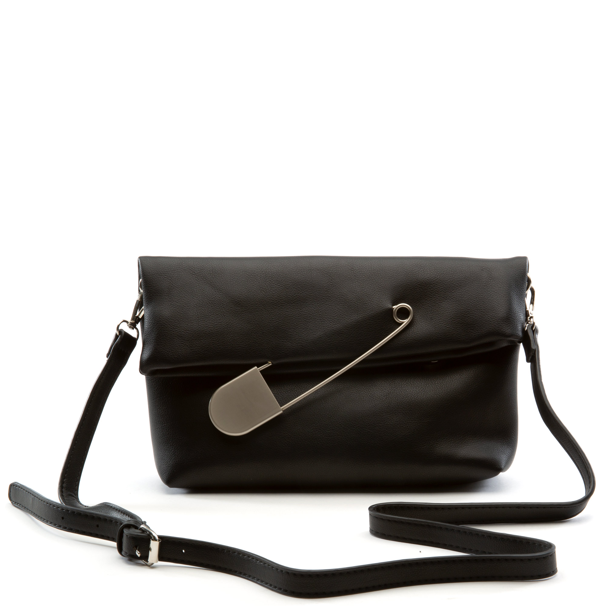 Women Black Leather Paperclip Handbag BLACK Handbags OS BLACK