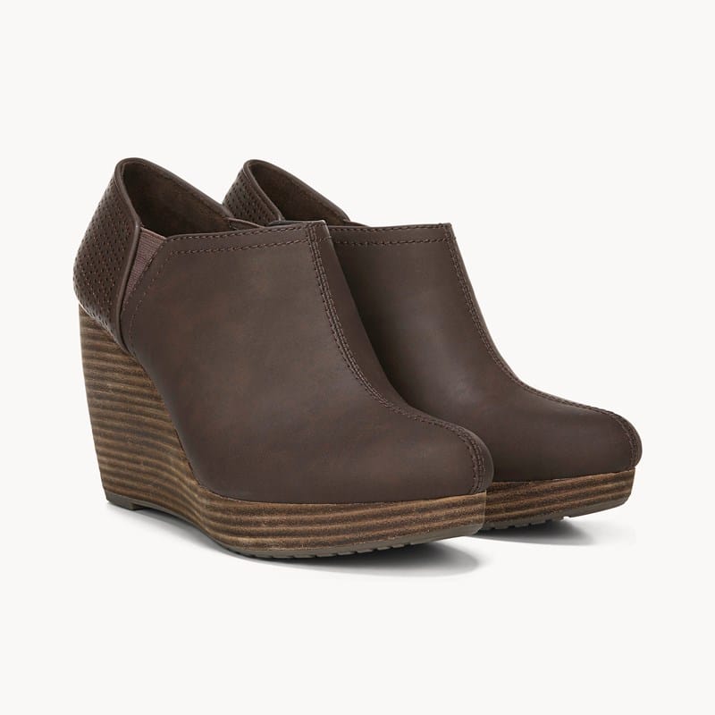 Dr. Scholl's Women's Harlow Wedge Bootie Boots Dark Brown Smooth DRSCH Leather . W