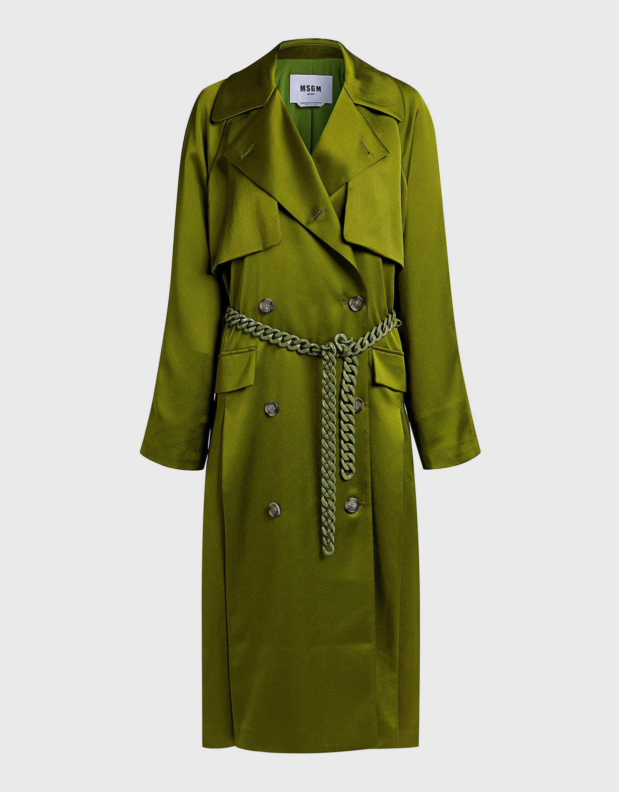 MSGM Military Chain Belt Satin Trench Coat - IT