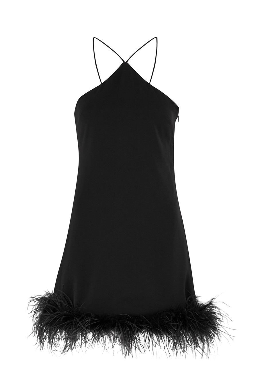 DE LA Vali Cadillac Black Feather-trimmed Mini Dress