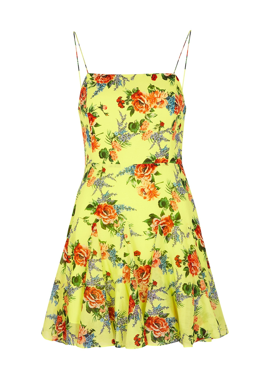 Alice + Olivia Ginny Floral-print Cotton-blend Mini Dress - Yellow