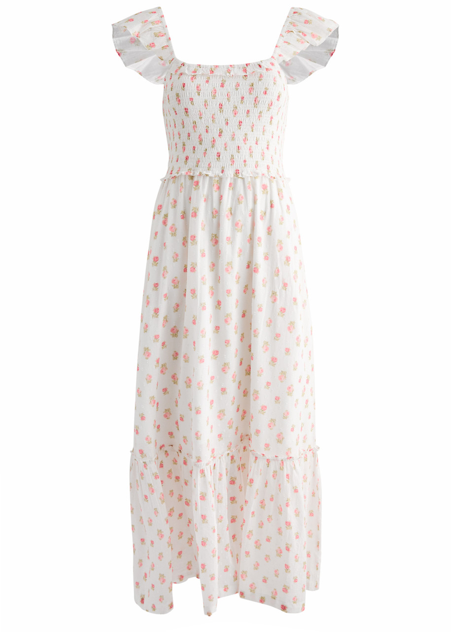 Loveshackfancy Guinevere Floral-print Cotton Maxi Dress - White And Pink - M M