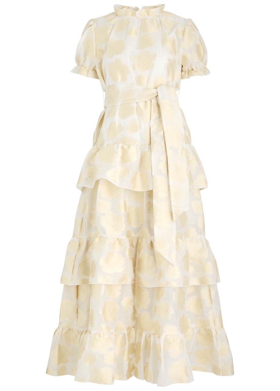 Sister Jane Lasso Belted Floral-jacquard Organza Midi Dress - White - L