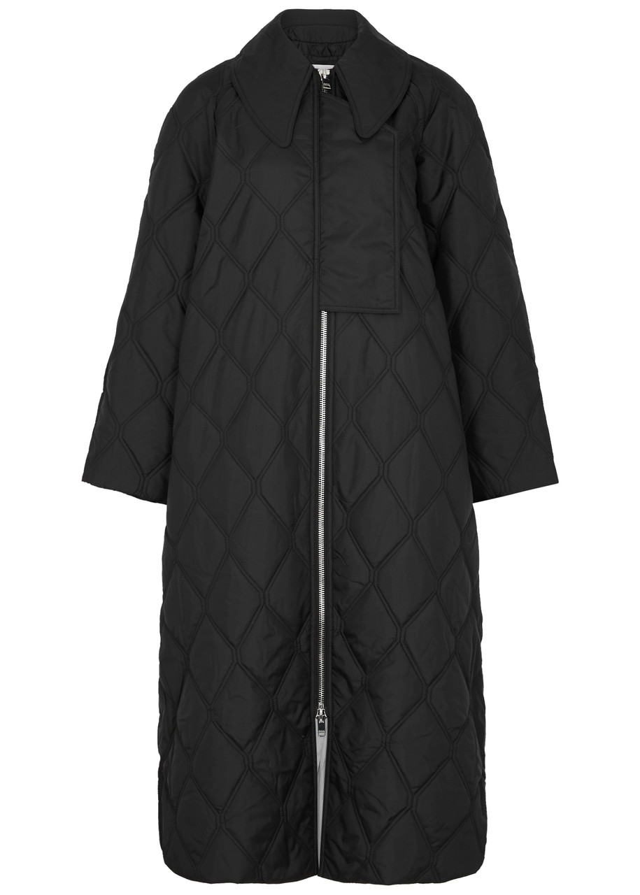 Ganni Quilted Ripstop Shell Coat - Black -
