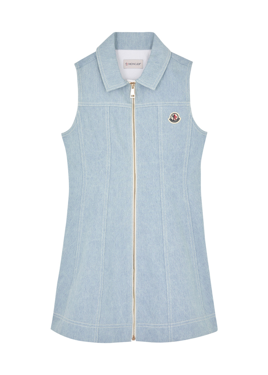 Moncler Kids Logo Denim Dress - - Blue - A