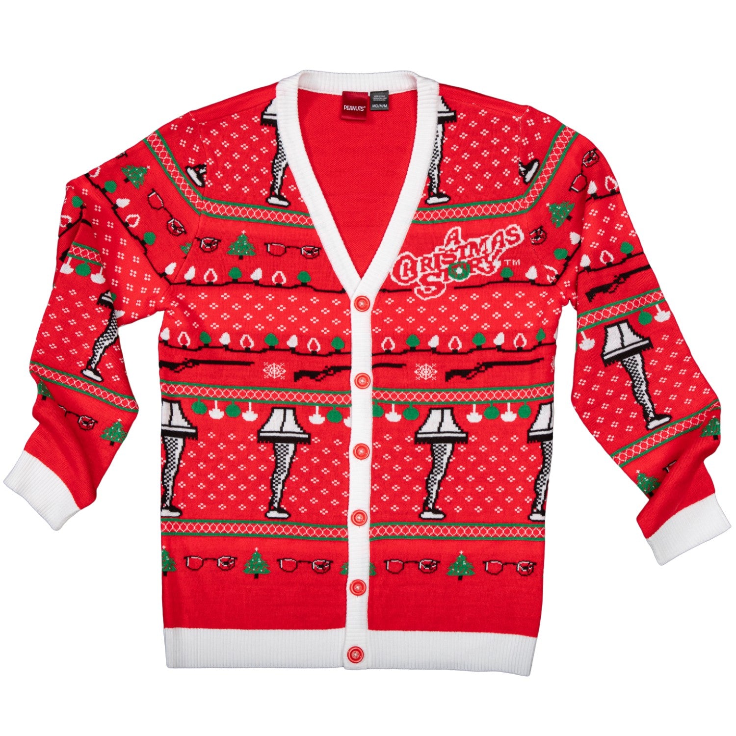 A Christmas Story Leg Lamp Button Up Cardigan Ugly Holiday Sweater -