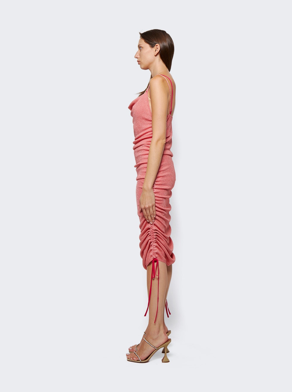 Sheer Multirib Drape Mini Dress Fuchsia