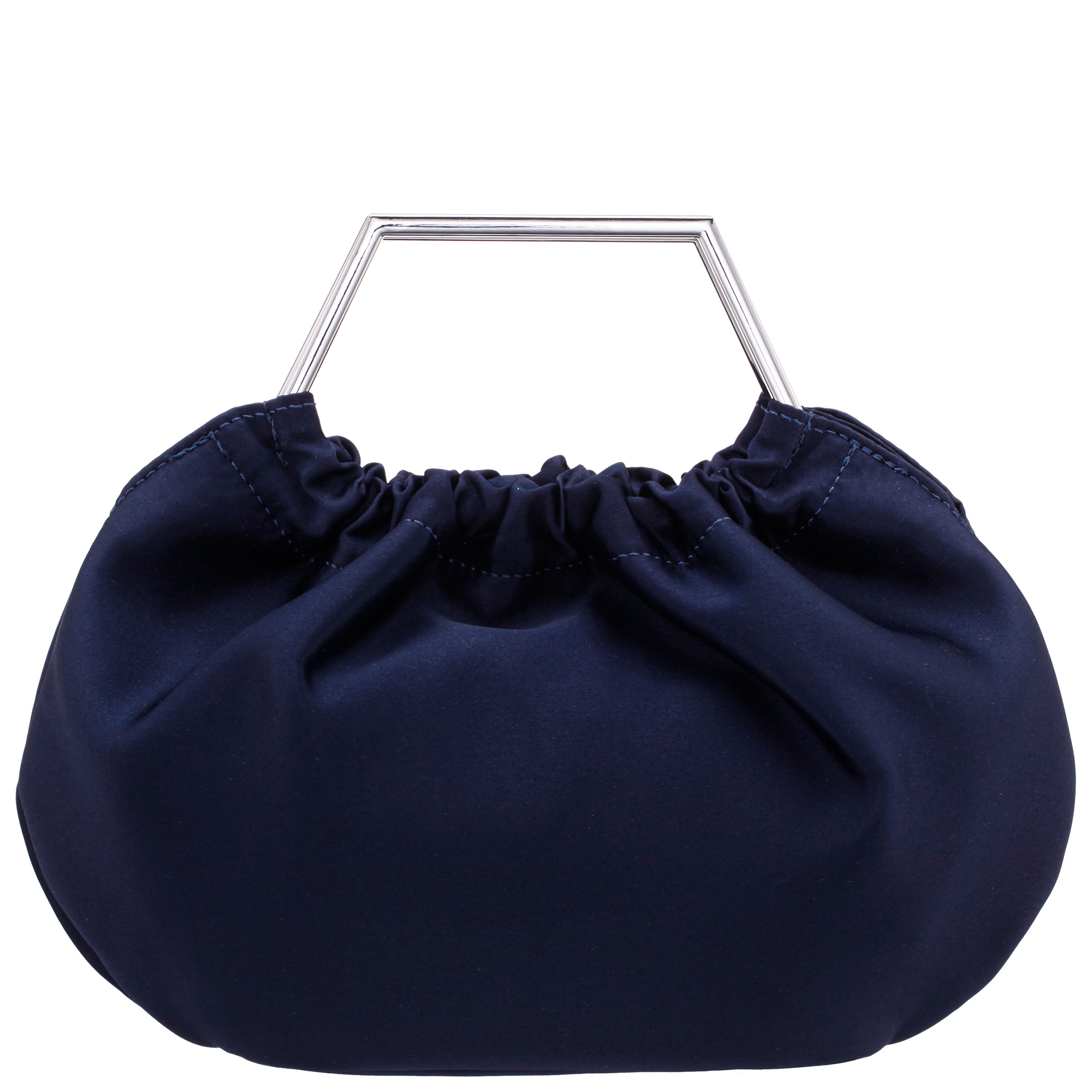 Allison Womens Navy Metal Handle Satin Pouch Bag