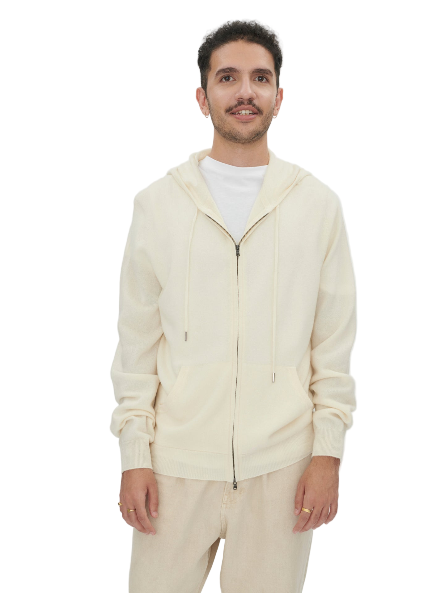 Cashmere Zip Hoodie - L Cream White MK-