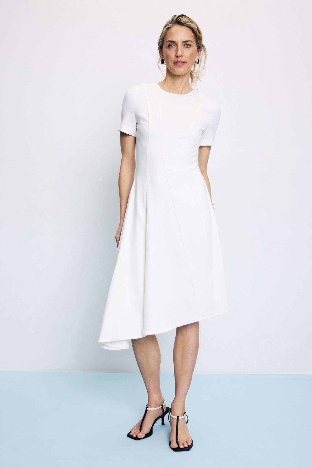 Black Halo Olcay Asymmetric Hem A-Line Dress White