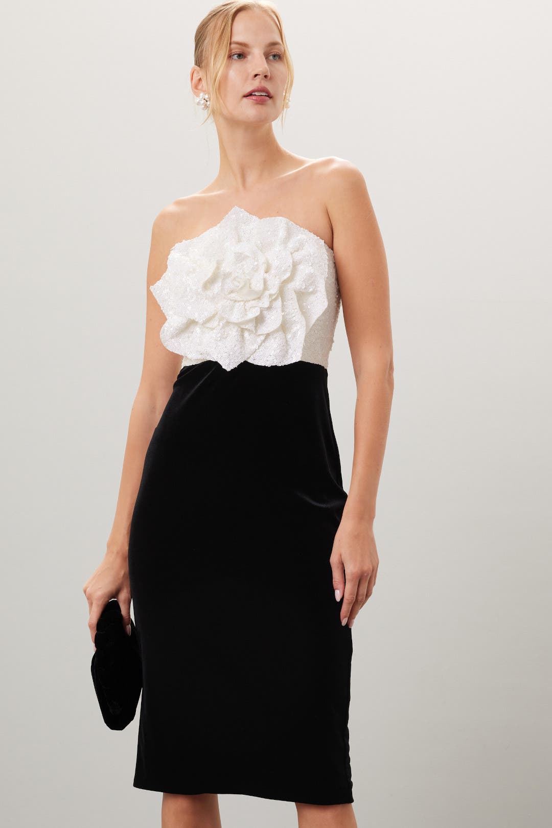 Badgley Mischka Rose Bodice Dress Black-white