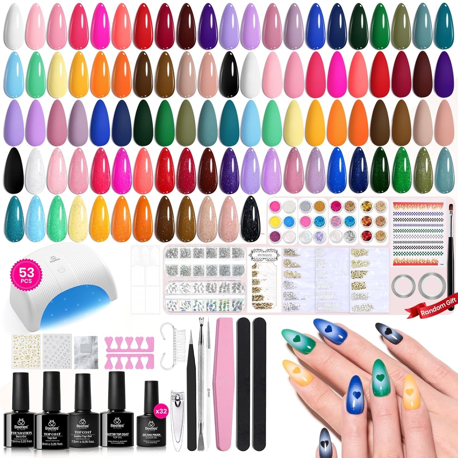 Beetles Gel Nail Polish Kit with U V Light Pcs Emotional Spectrum Colors Gel Polish Nail Kit with Base and Matte&Glossy Top Coat Soak Off Pink