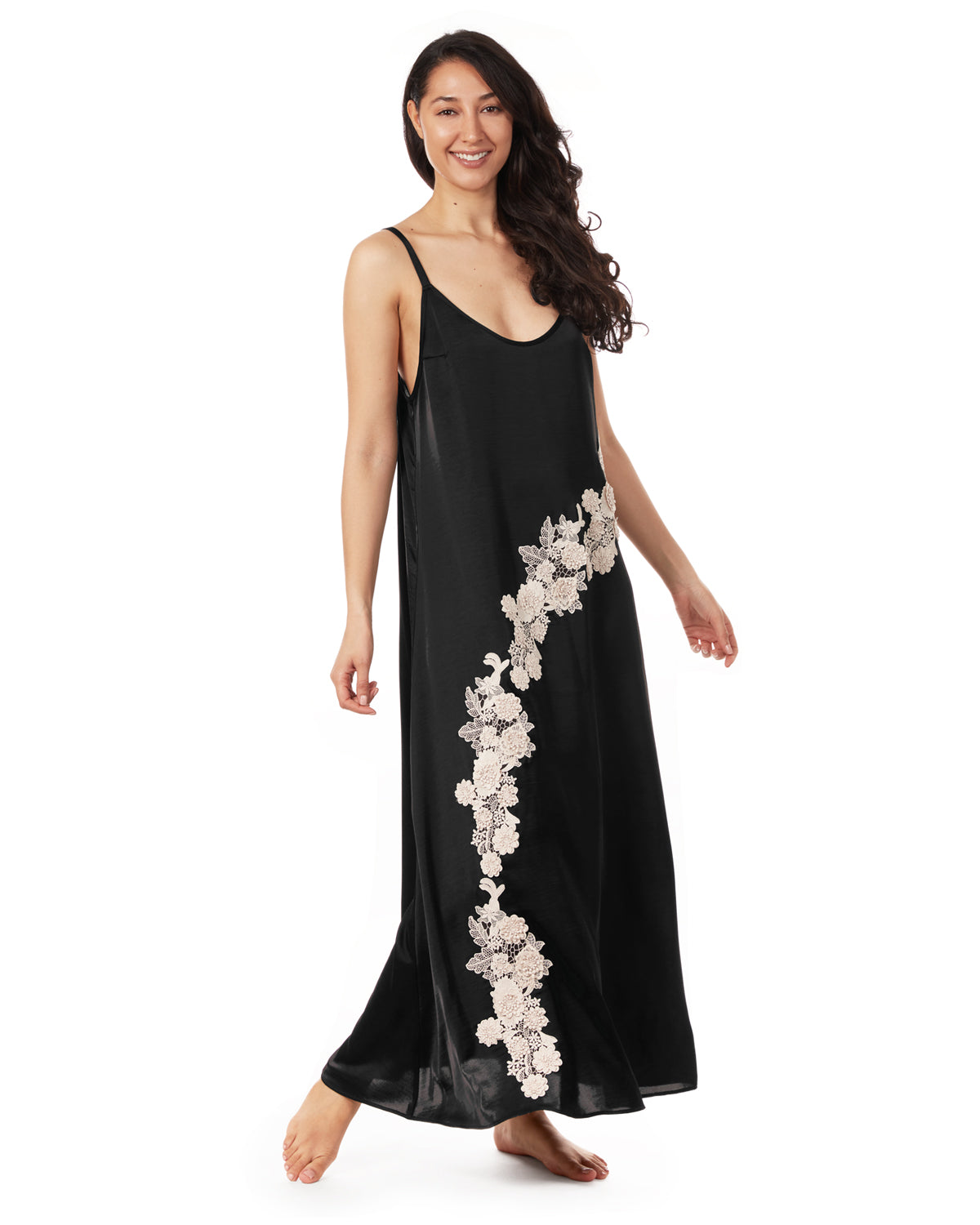 Women's Asymmetrical Slip Dress - L Black