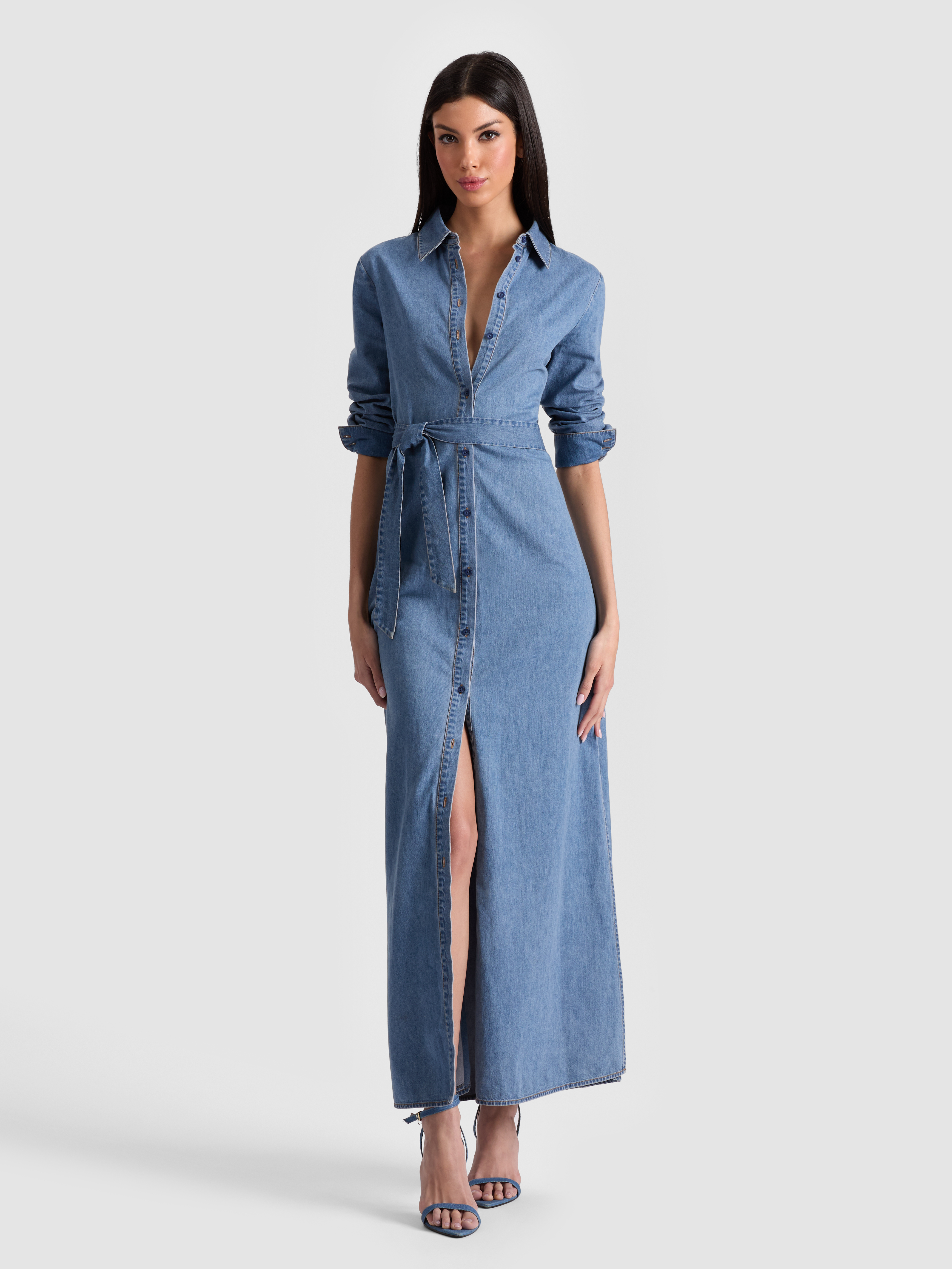 alice + olivia CHASSIDY DENIM MAXI DRESS