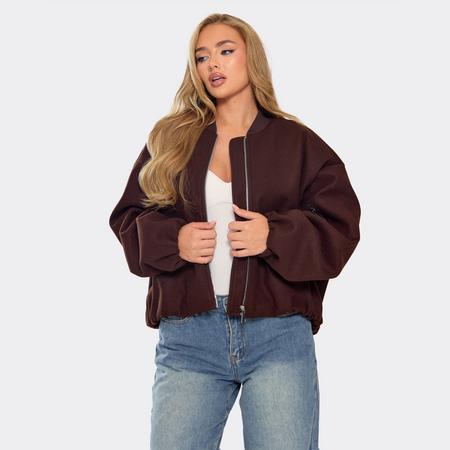 Zip Front Bomber Jacket In Chocolate Brown, Women's Size