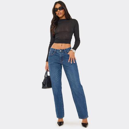 Low Rise Boyfriend Jeans In Blue Washed Denim, Women's Size