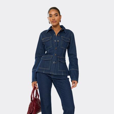 Oversized Sleeve Ced Waist Jacket In Indigo Blue Denim, Women's Size