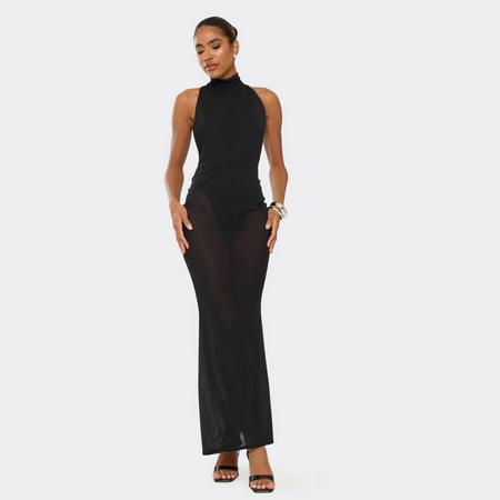 High Neck Cut Out Back Detail Maxi Dress In Black Mesh, Women's Size