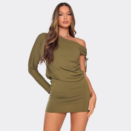 One Sleeve Asymmetric Drape Detail Mini Dress In Green, Women's Size