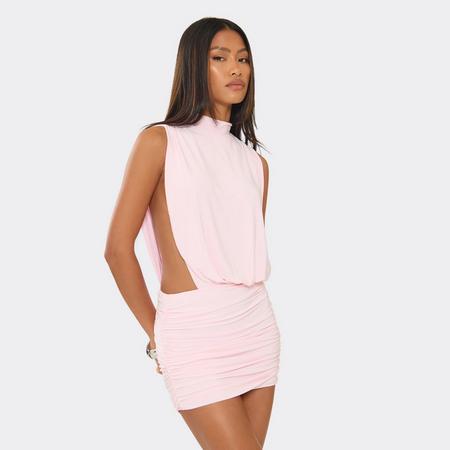 High Neck Open Side Mini Dress In Baby Pink, Women's Size