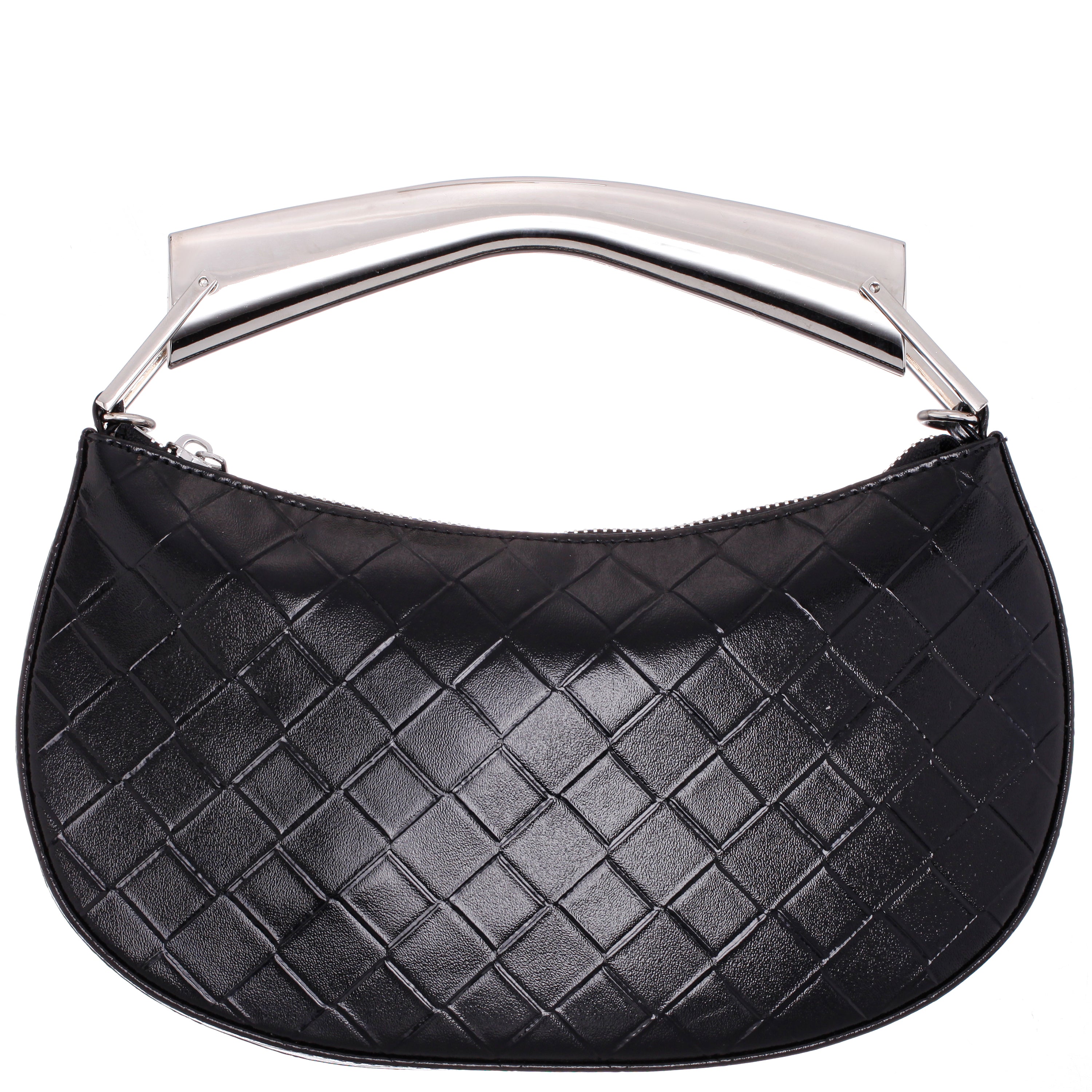 Womens Cory Black Metallic Faux Woven PU Handle Bag