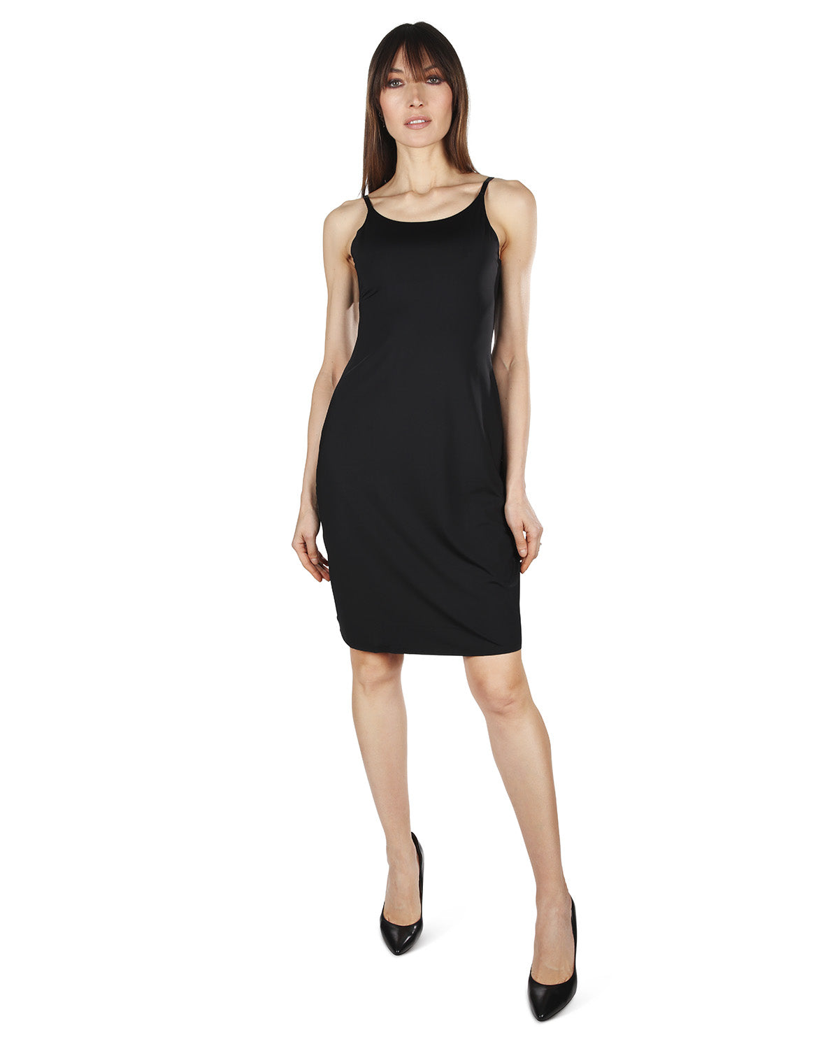 Women's Silky-Smooth Double-Bonded " Cami Slip Dress - Large BLACK