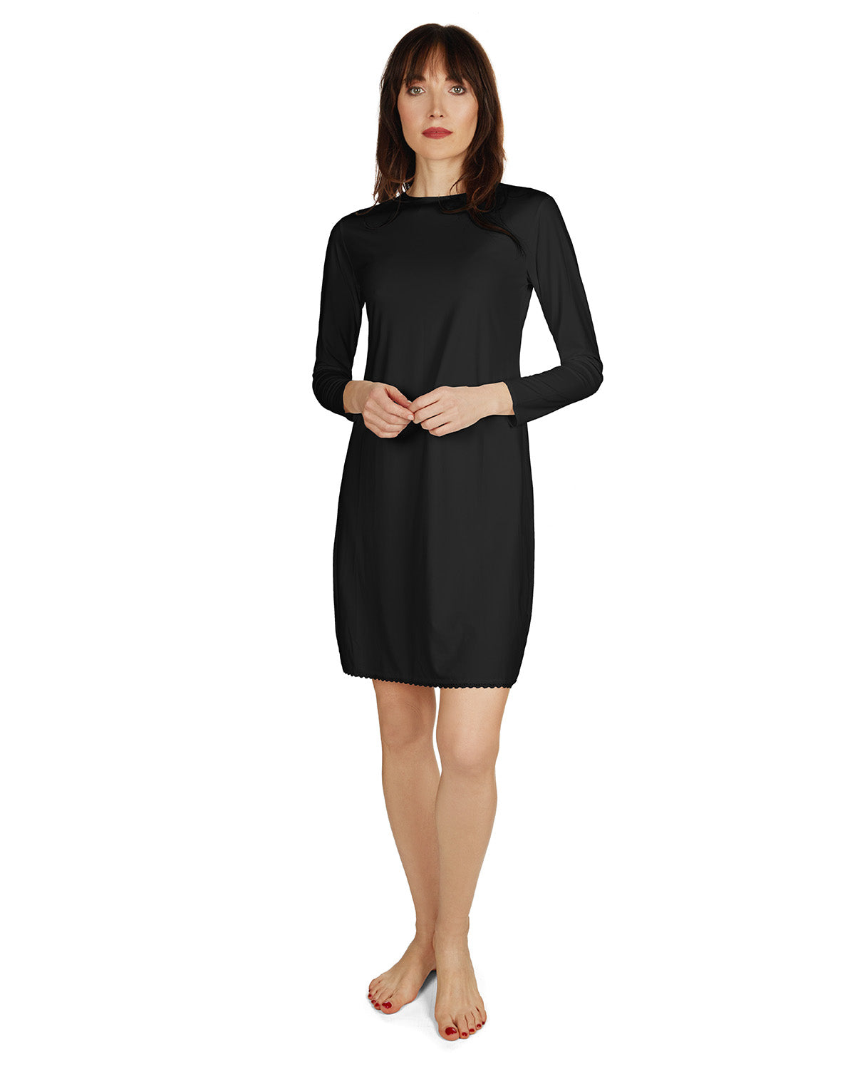 Women's Bonded Long Sleeve Slip Dress - Small BLACK