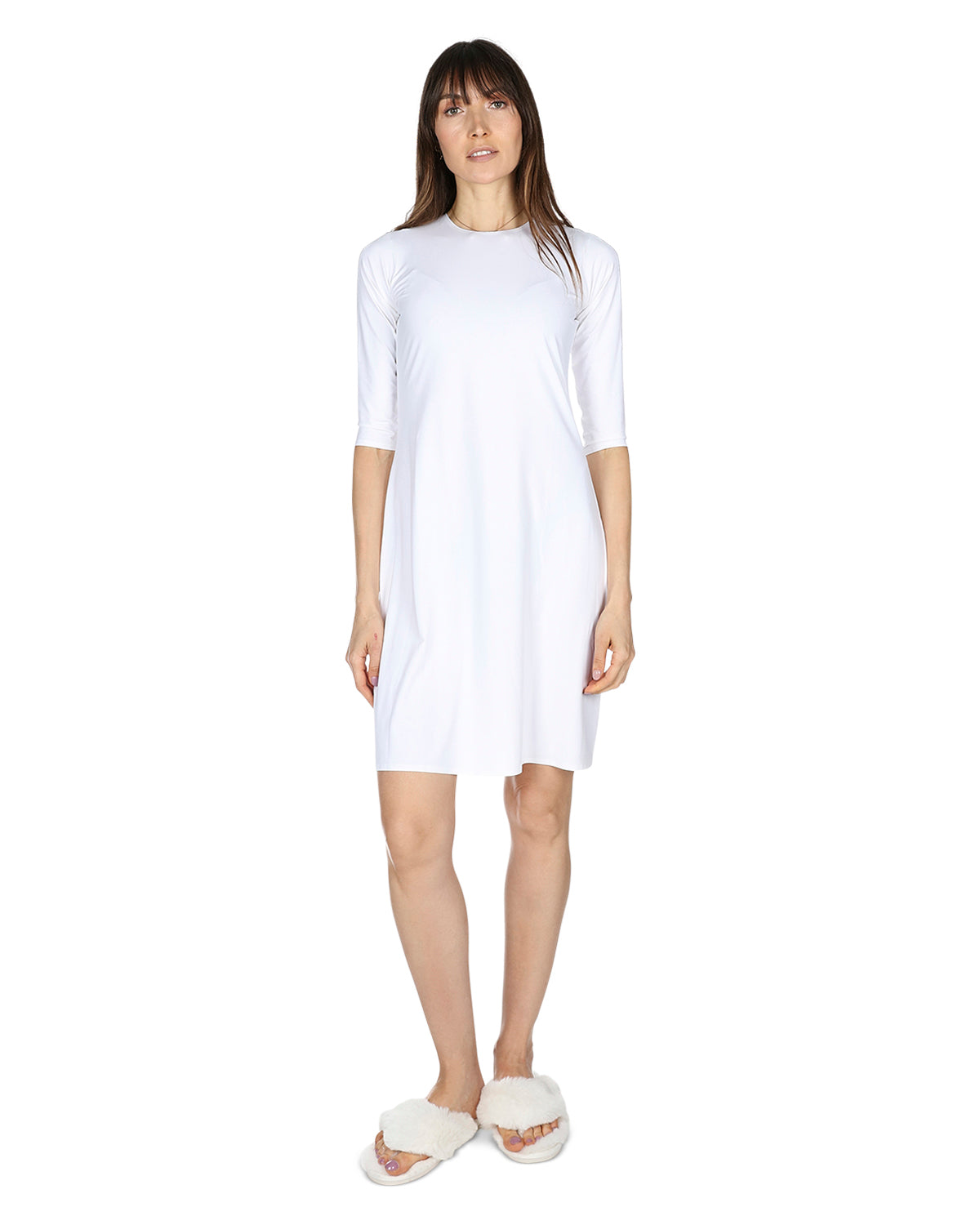 Women's Silky-Smooth Bonded -Sleeve " Slip Dress - S White