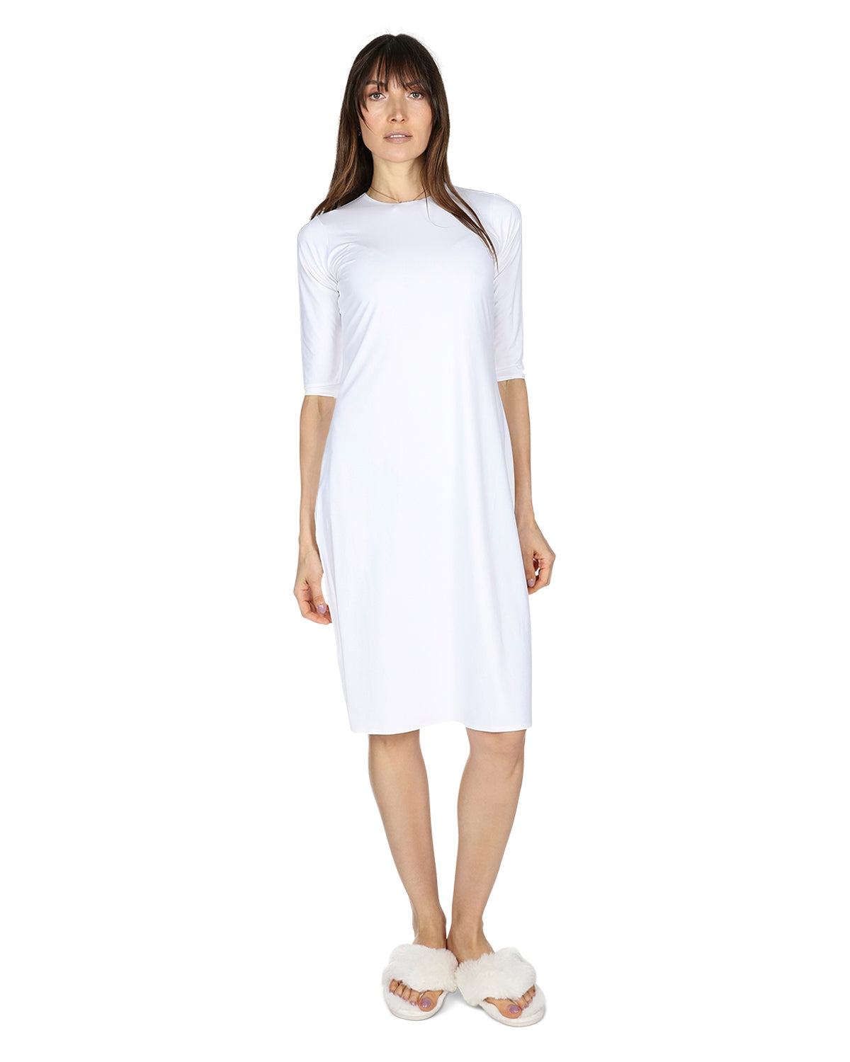 Women's Silky-Smooth Bonded -Sleeve " Slip Dress - L White