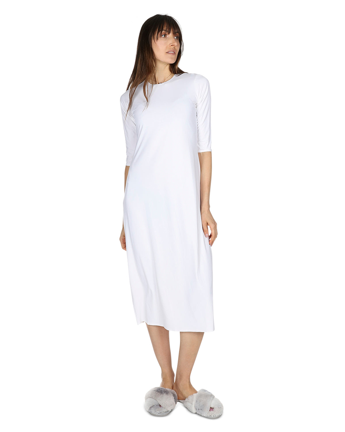 Women's Silky-Smooth Bonded -Sleeve " Slip Dress - L White
