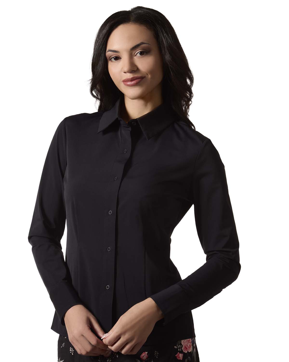 Women's Classic Button-Down Long-Sleeve Stretch Dress Shirt - Black