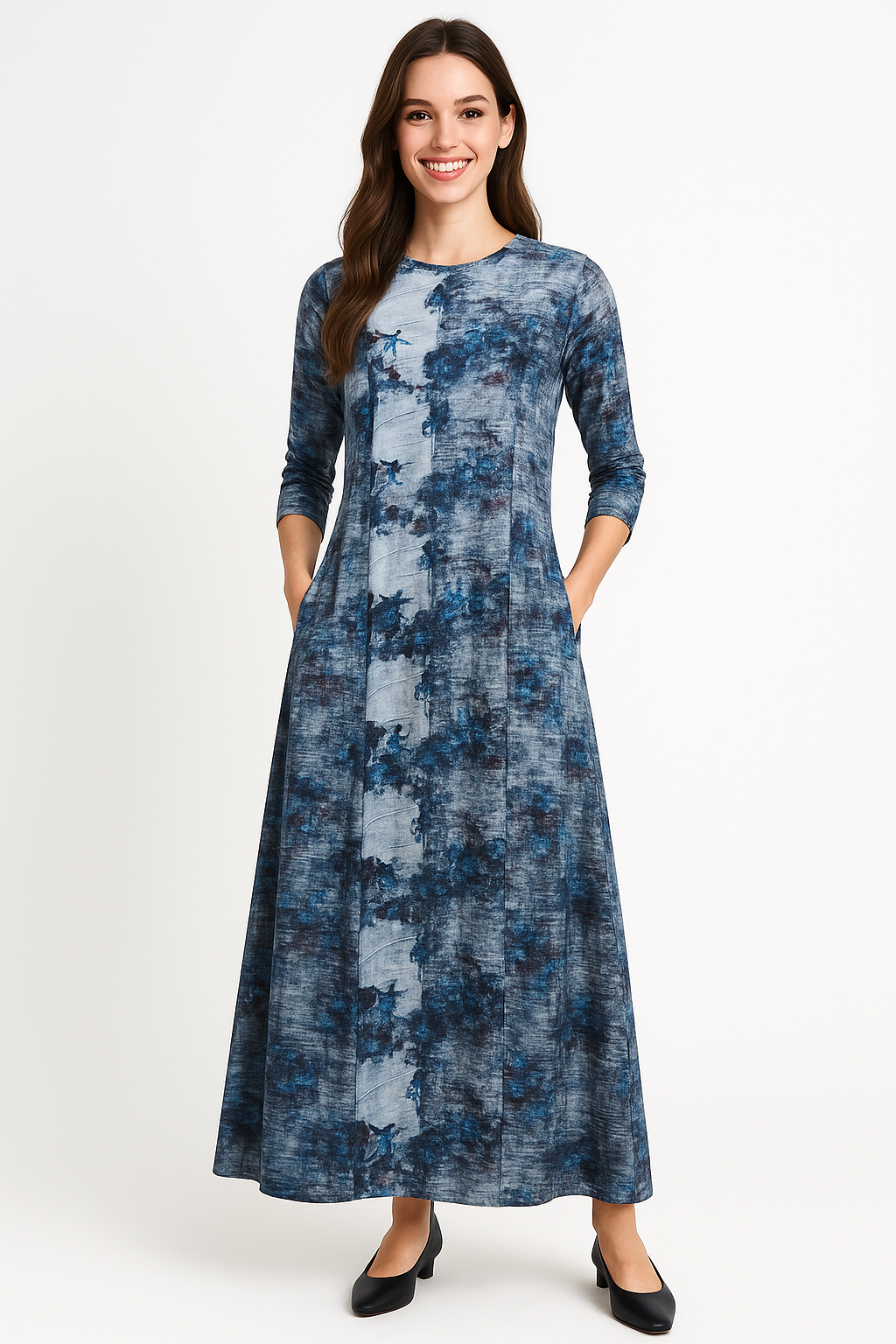 Fitted Bodice Maxi Summer Dress with Sleeves with Pockets