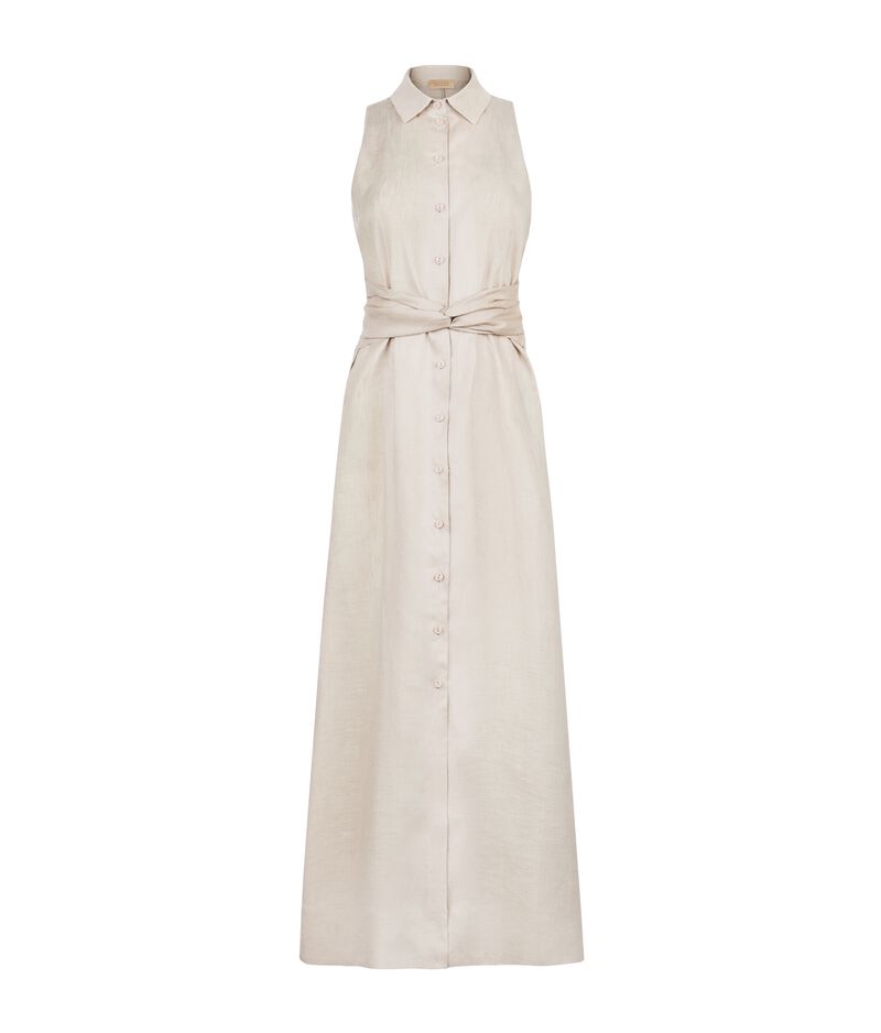 Falconeri Crossover Linen Dress Woman Stone