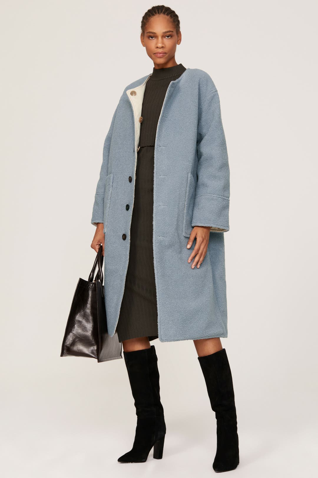 Derek Lam Crosby x RTR Oversized Reversible Shearling Coat Blue