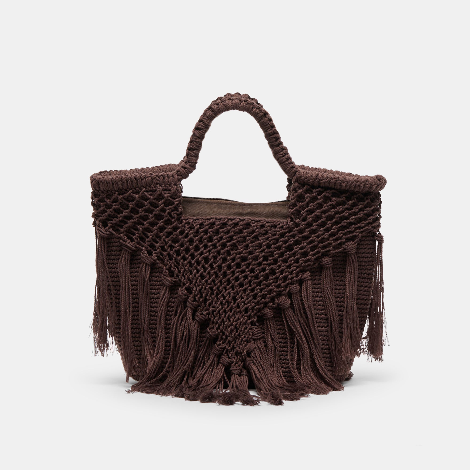 Birch Handbag in Chocolate Crochet By Dolce Vita
