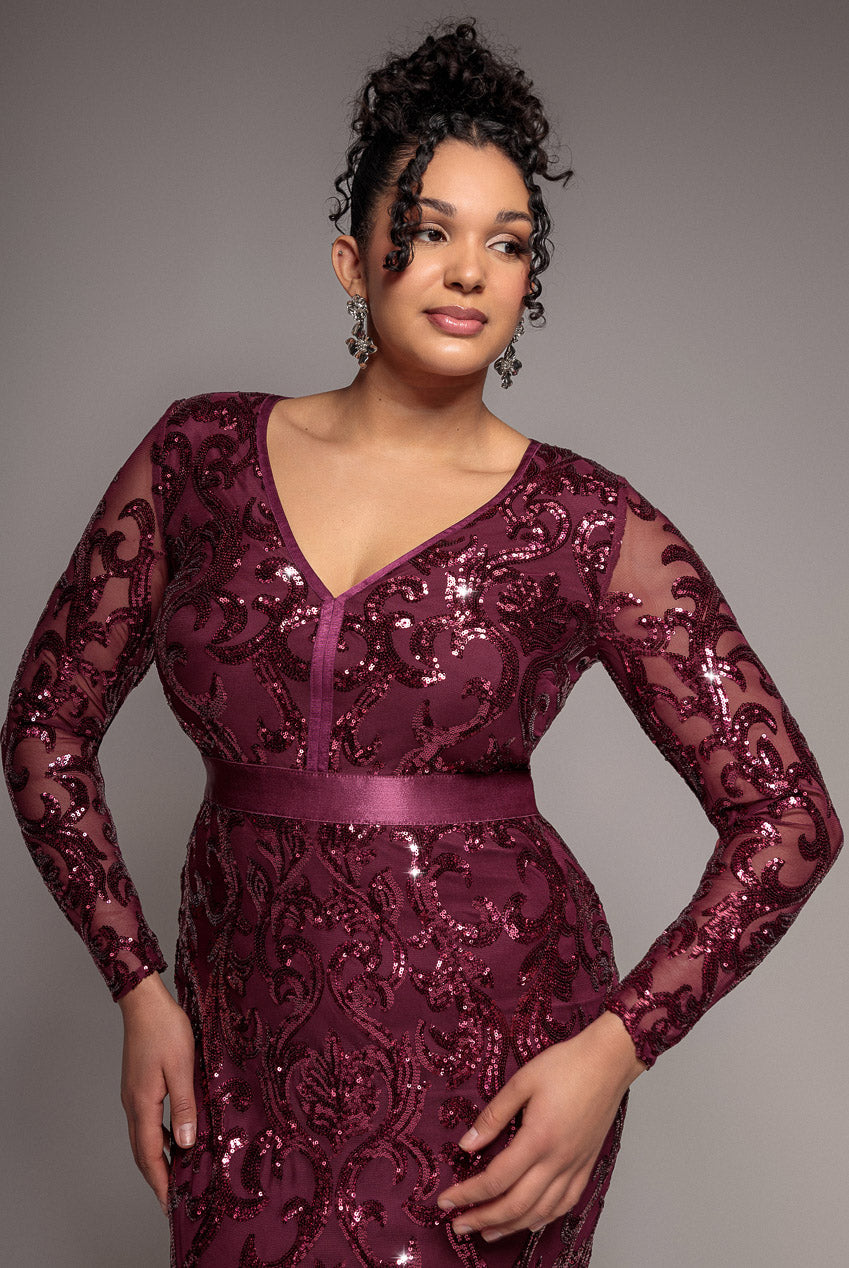 Goddiva Plus Embroidered Sequin & Mesh Maxi Dress