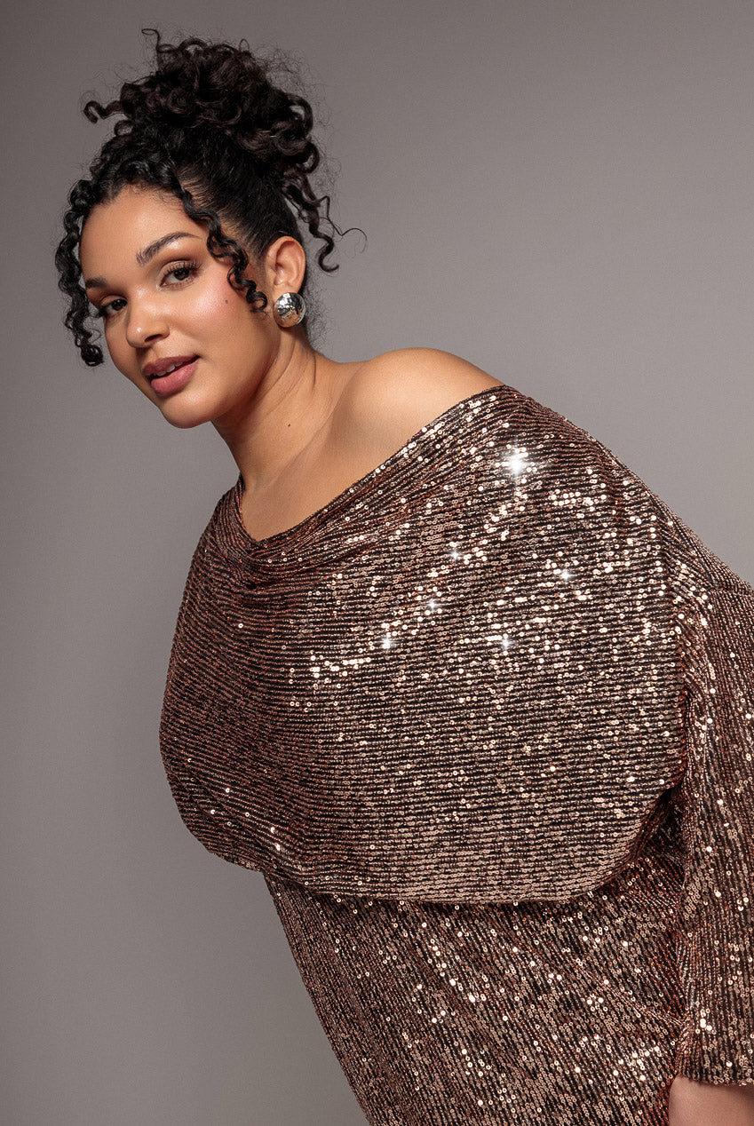 Goddiva Plus Sequin Cowl Neck Midi Dress