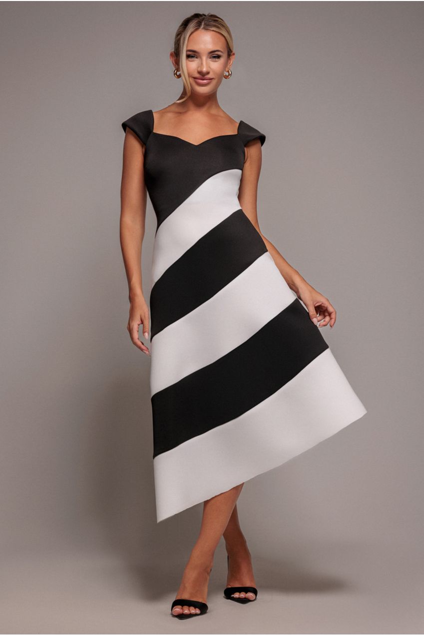 Goddiva Striped Contrast Asymmetric Midi Dress
