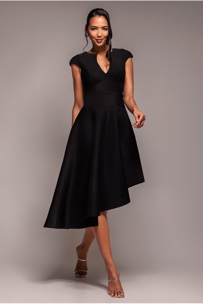 Goddiva Cap Sleeve Textured Skater Asymmetric Midi Dress