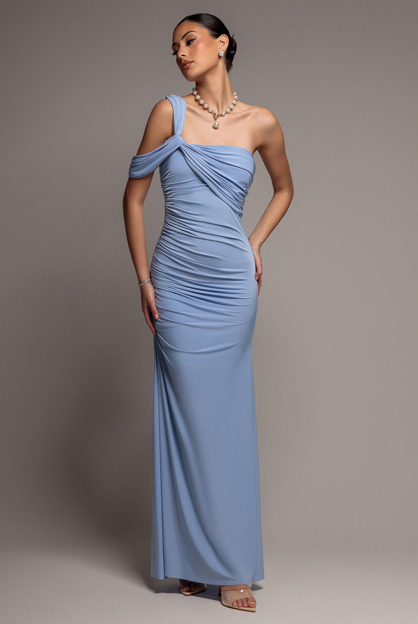 Goddiva One Shoulder Asymmetric Twist Maxi Dress