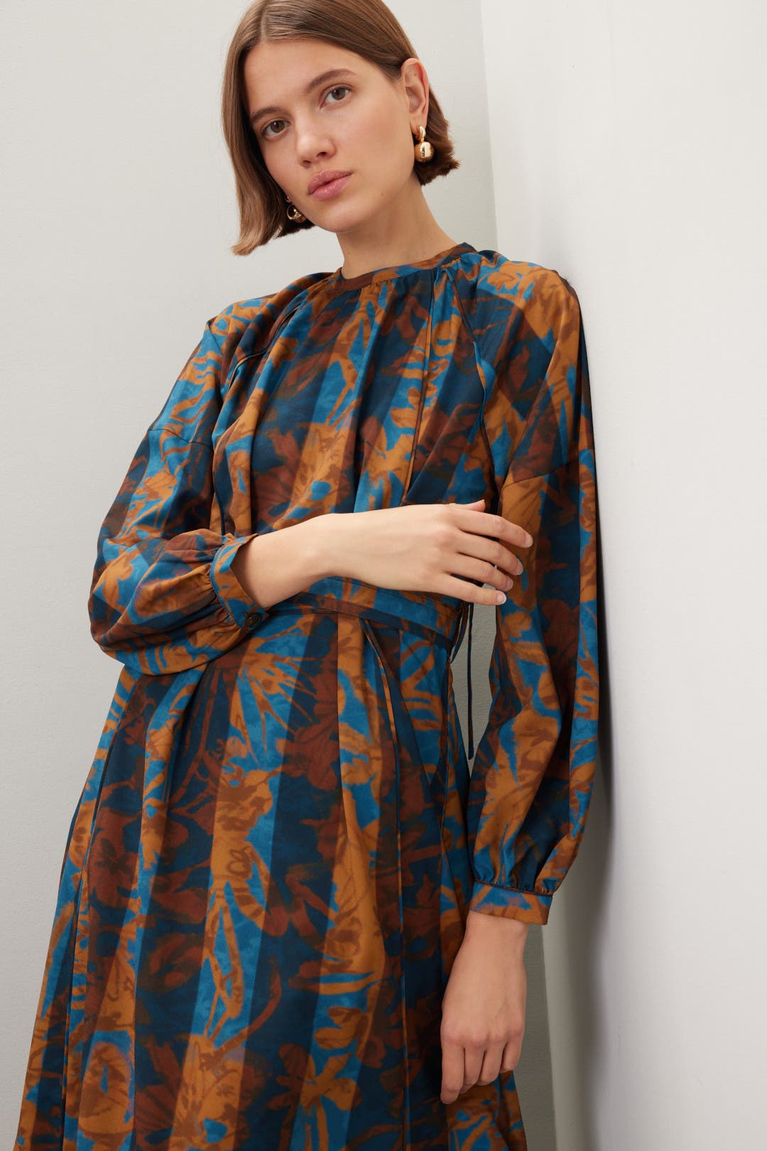 Eudon Choi x RTR Tie Waist Printed Midi Dress Brown-multicolored-print